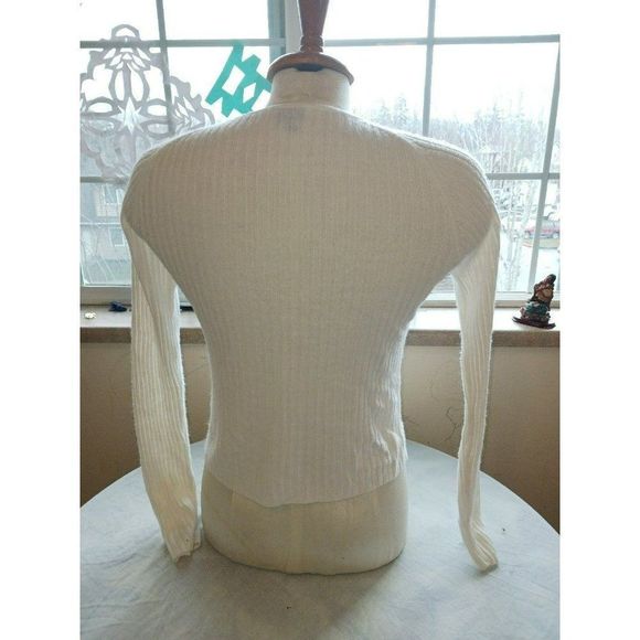 FBR Ramie cotton mix vintage 90s white ribbed cardigan sweater large - Picture 2 of 5